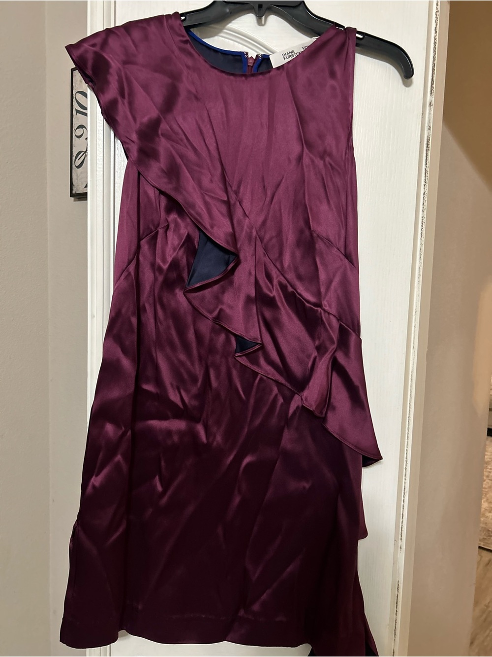 Diane Von Furstenberg Plum Satin Ruffle Mini Dress